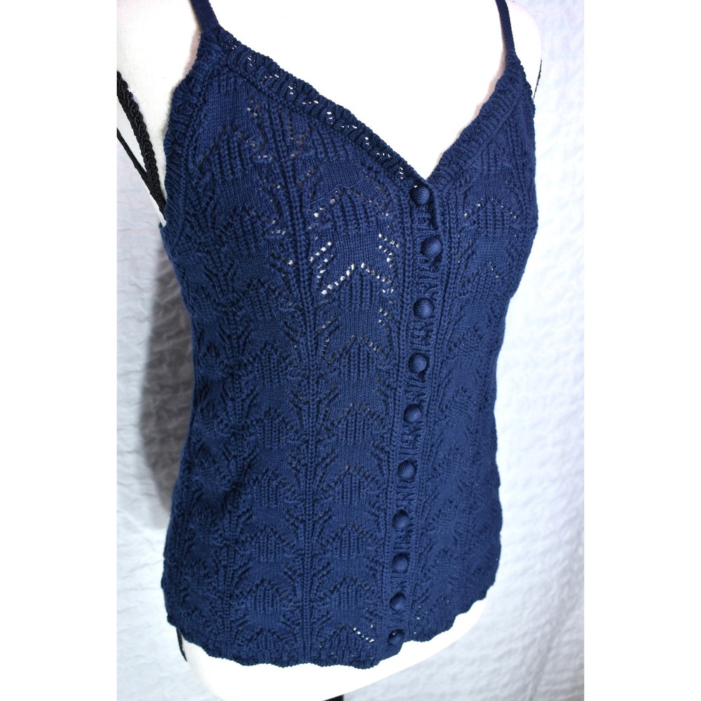 Aerie Navy Blue Pointelle Knit Button Front Camisole Sweater Tank Top Small